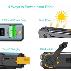 Ραδιόφωνο Έκτακτης Ανάγκης με Μανιβέλα, Ηλιακή Φόρτιση & Φακό 3-LED